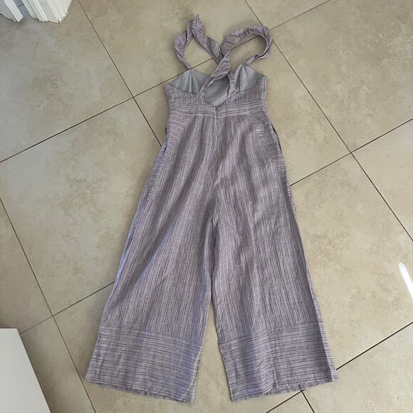 Anthropologie Nantucket Ruffled Jumpsuit Elevenses Size 8 Stripe Pink Lavender - Picture 9 of 16